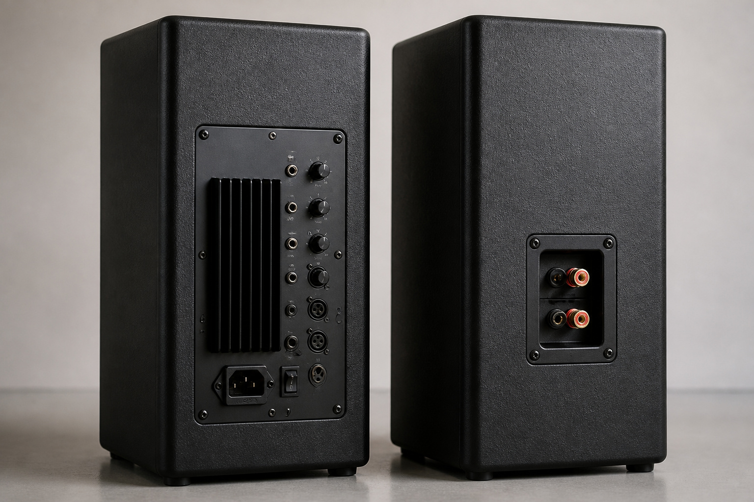 Active speaker and passive speaker shown side by side