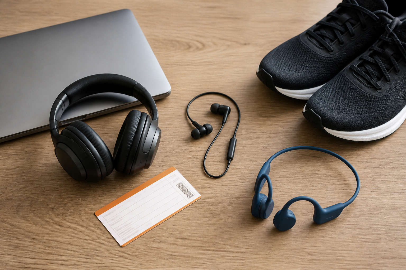 Three headphone styles matched with everyday items