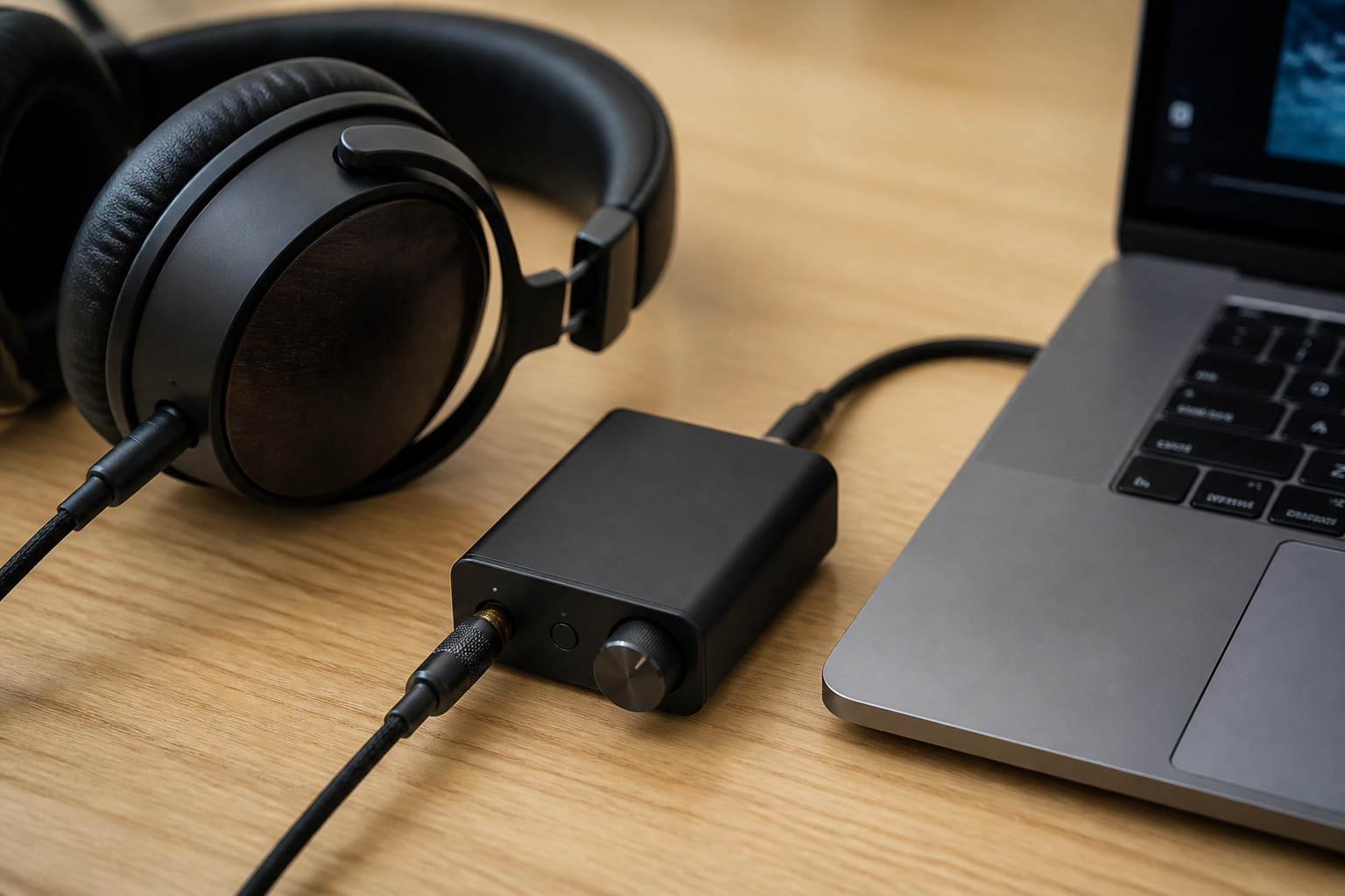 Portable USB DAC and amp with headphones
