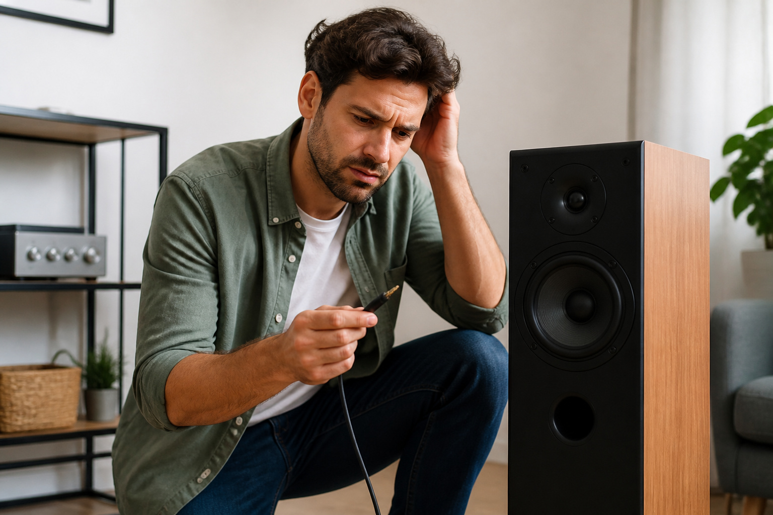 Person troubleshooting a distorted speaker