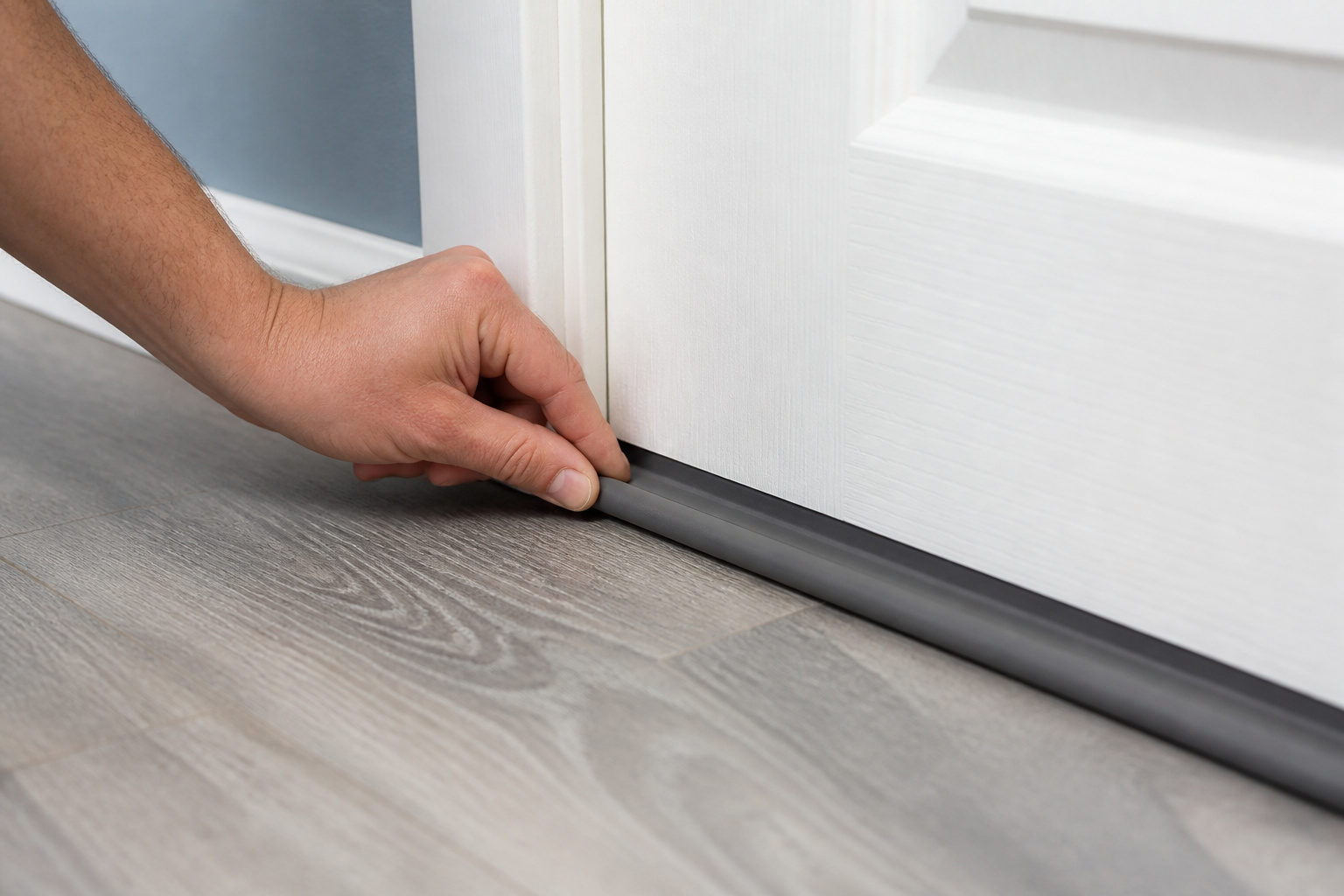 Sealing a door gap with weatherstripping