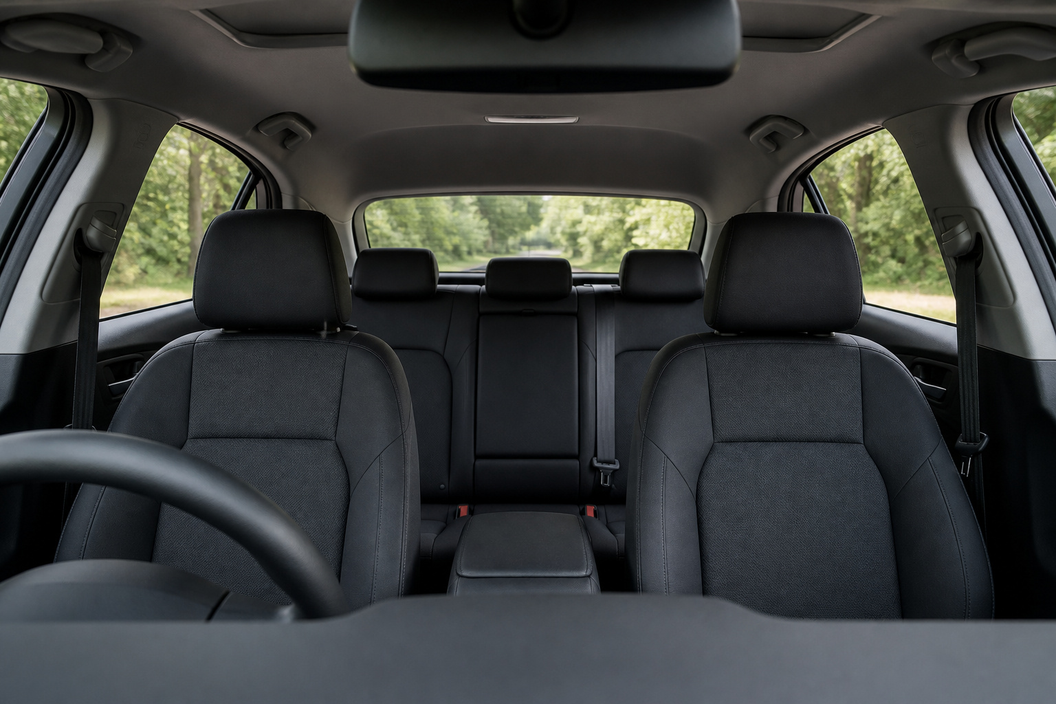 Car interior viewed from the driver's seat