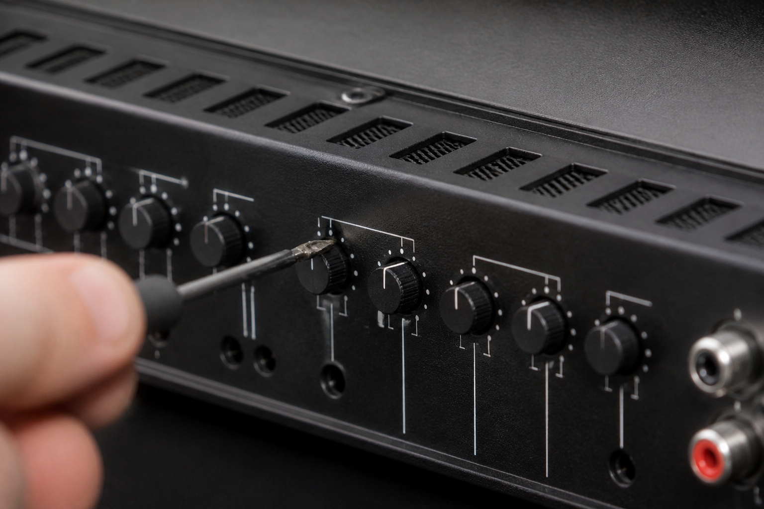 Adjusting the crossover dials on a car amplifier