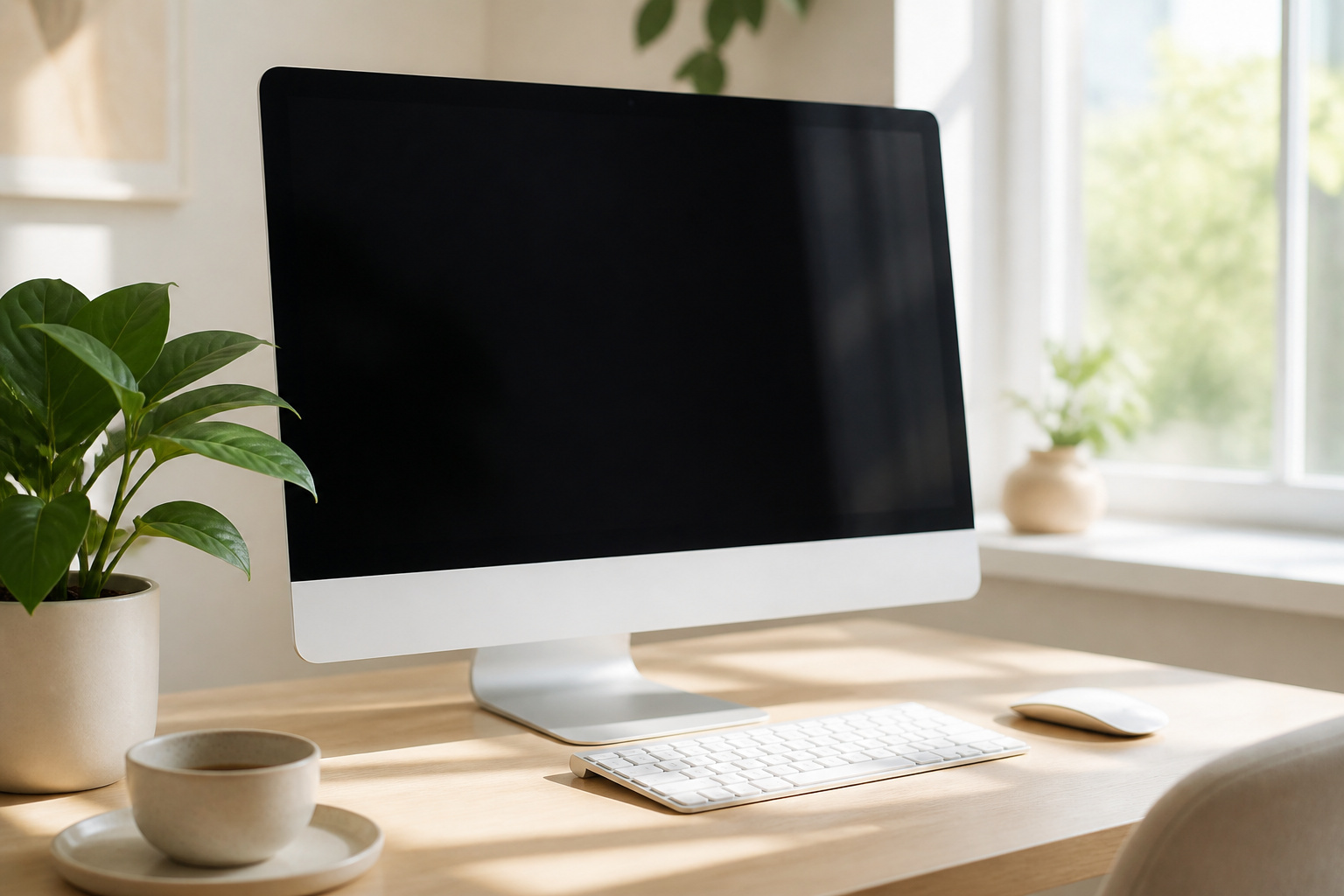 All-in-one desktop on a bright home desk