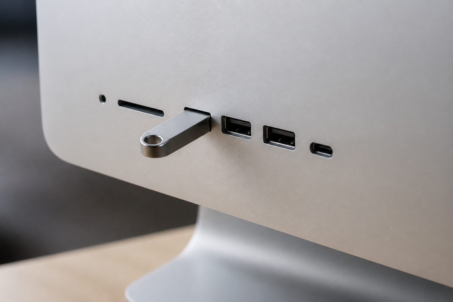Side ports of an all-in-one computer with a USB drive