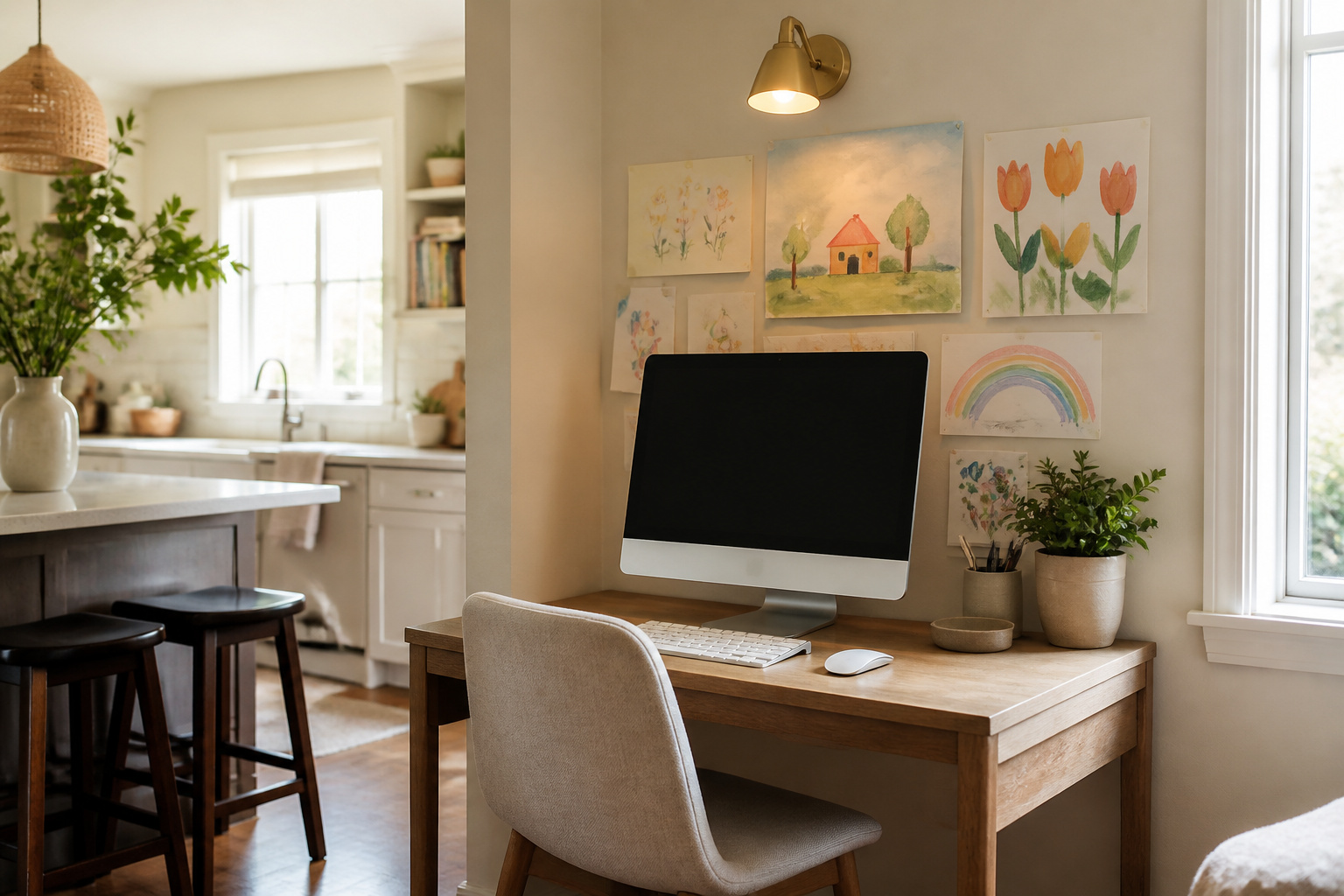 All-in-one computer in a family kitchen nook